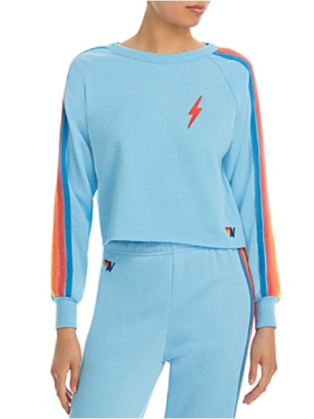 AVIATOR NATION Striped Cropped Sweatshirt In Sky Neon Rainbow size small